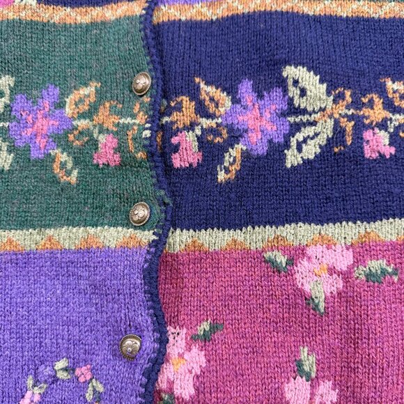 Vintage Woolrich Floral Colorblock Wool Sweater Grandma Cottagecore Cozy Old S - Picture 3 of 9